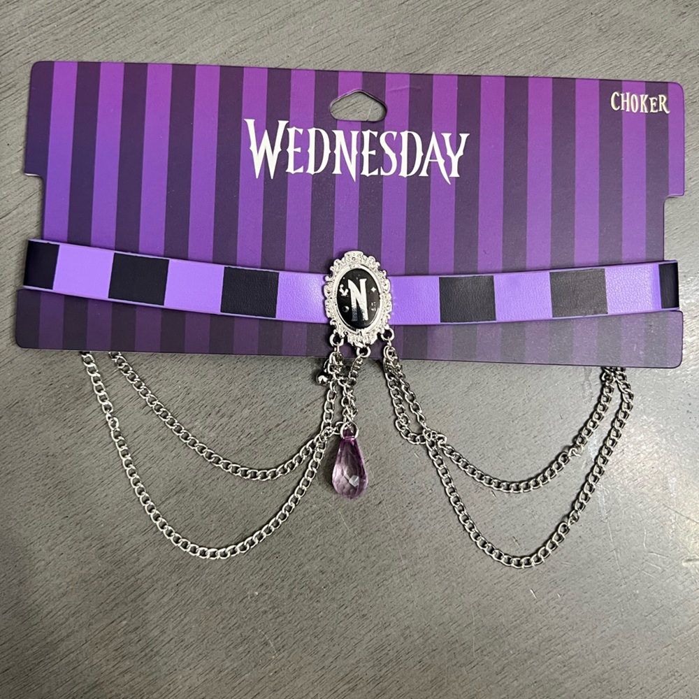 Wednesday Purple and Black Choker with Silver Chains